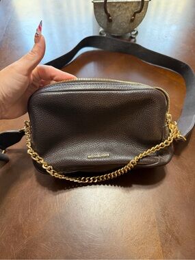 Michael Kors Dark Brown Pebbled Leather Chain Strap Camera Bag